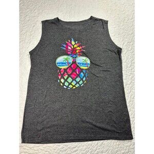 Grey Muticolor Pineapple w/shades Palm Trees Tank Top size Xl